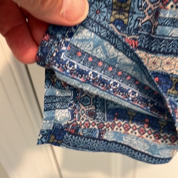 Tori Richard Blue Patchwork print cotton lawn Hawaiian Luau Swept Collar Shirt-L - Picture 4 of 5